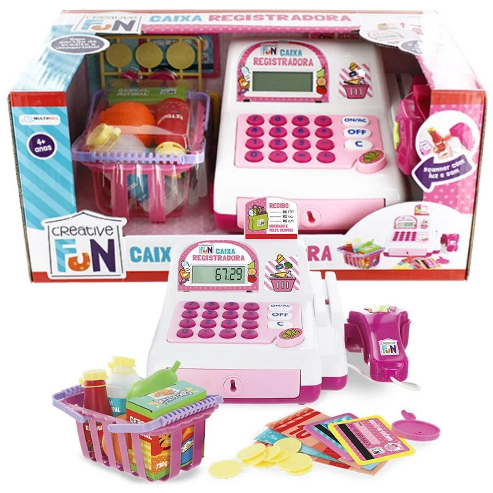 Brincando De Profissoes Caixa Registradora Rosa Multikids