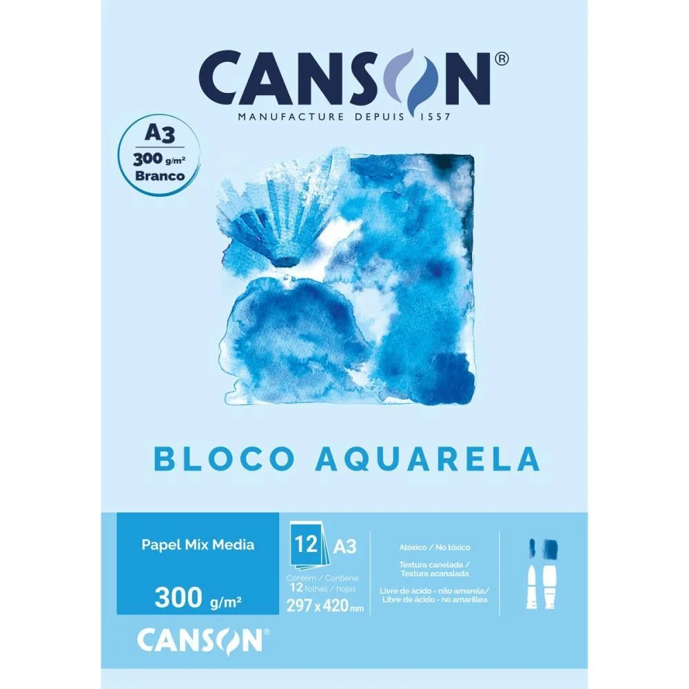 Bloco Para Educacao Artistica Aquarela Branco A3 300G 12Fls Canson (Bloco)