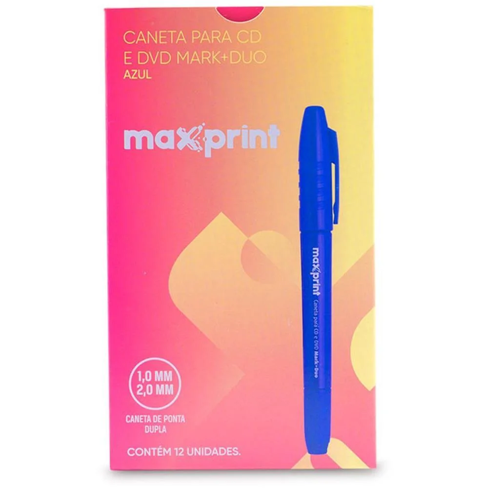Caneta Para Cd 2.0Mm Azul Duo 2.0 E 1.0 Maxprint (Cx.c/12)