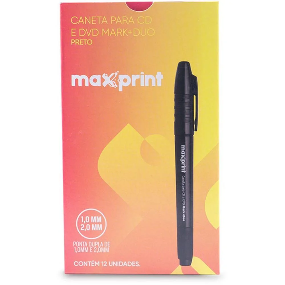 Caneta Para Cd 2.0Mm Preto Duo 2.0 E 1.0 Maxprint (Cx.c/12)