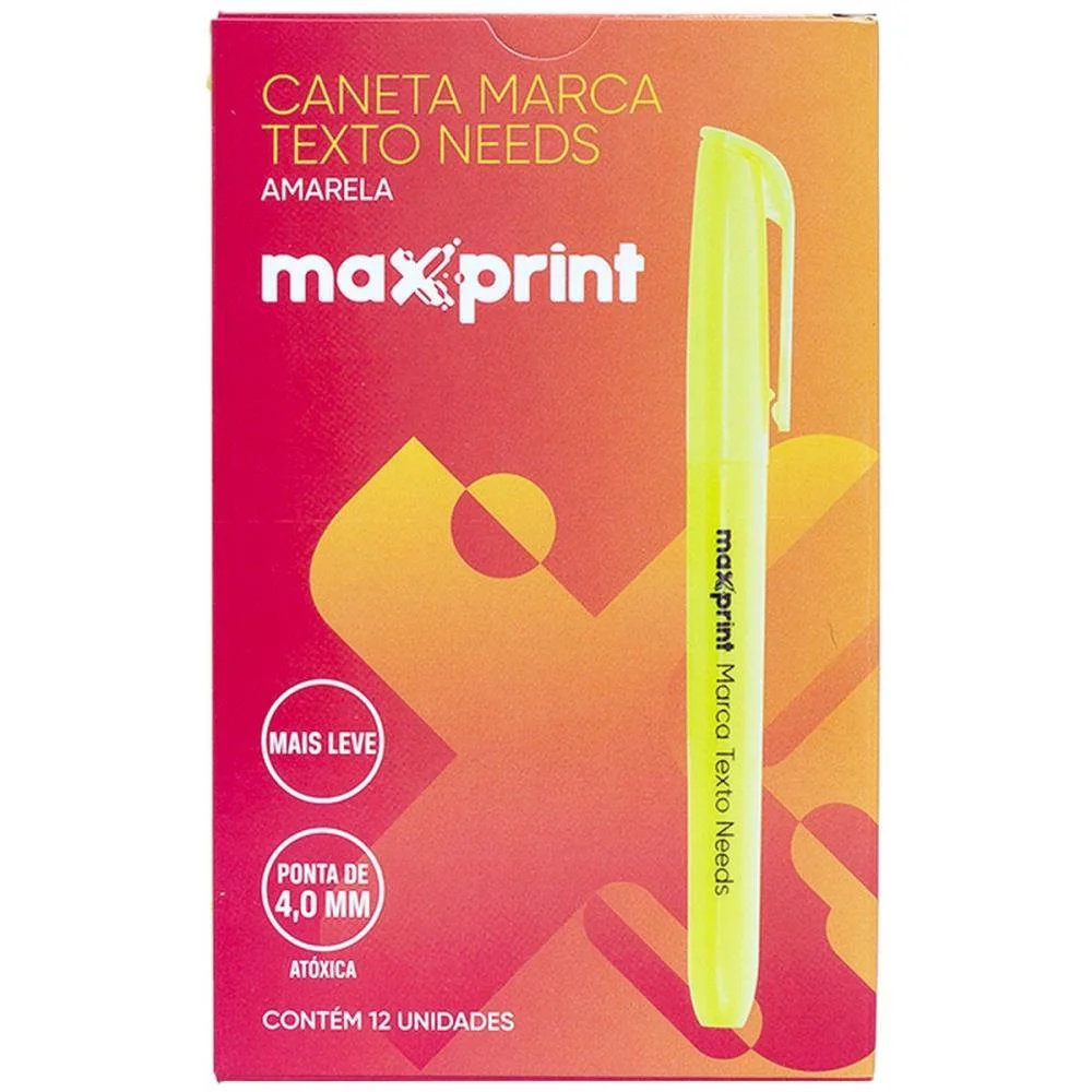 Caneta Marca Texto Needs Amarela Maxprint (Cx.c/12)