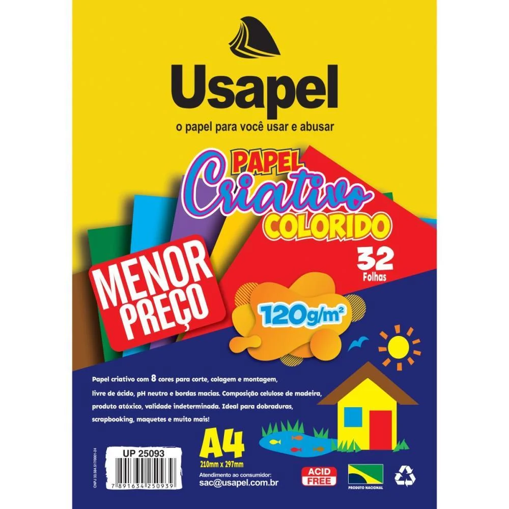 Bloco Para Educacao Artistica Usapel 8Cores A4 120G. 32Fl. Filiperson (Pacote)