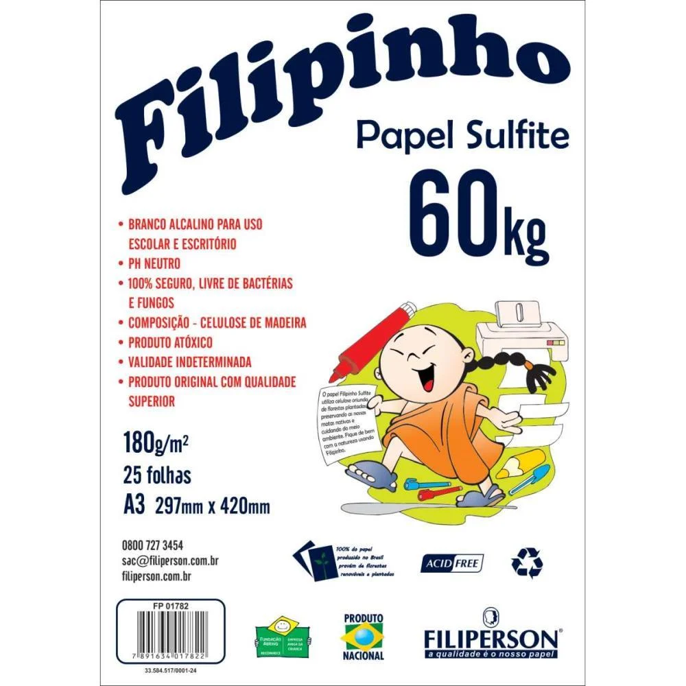 Papel Sulfite A3 60 Kilos 25Fls. Branco Filiperson (Pacote)