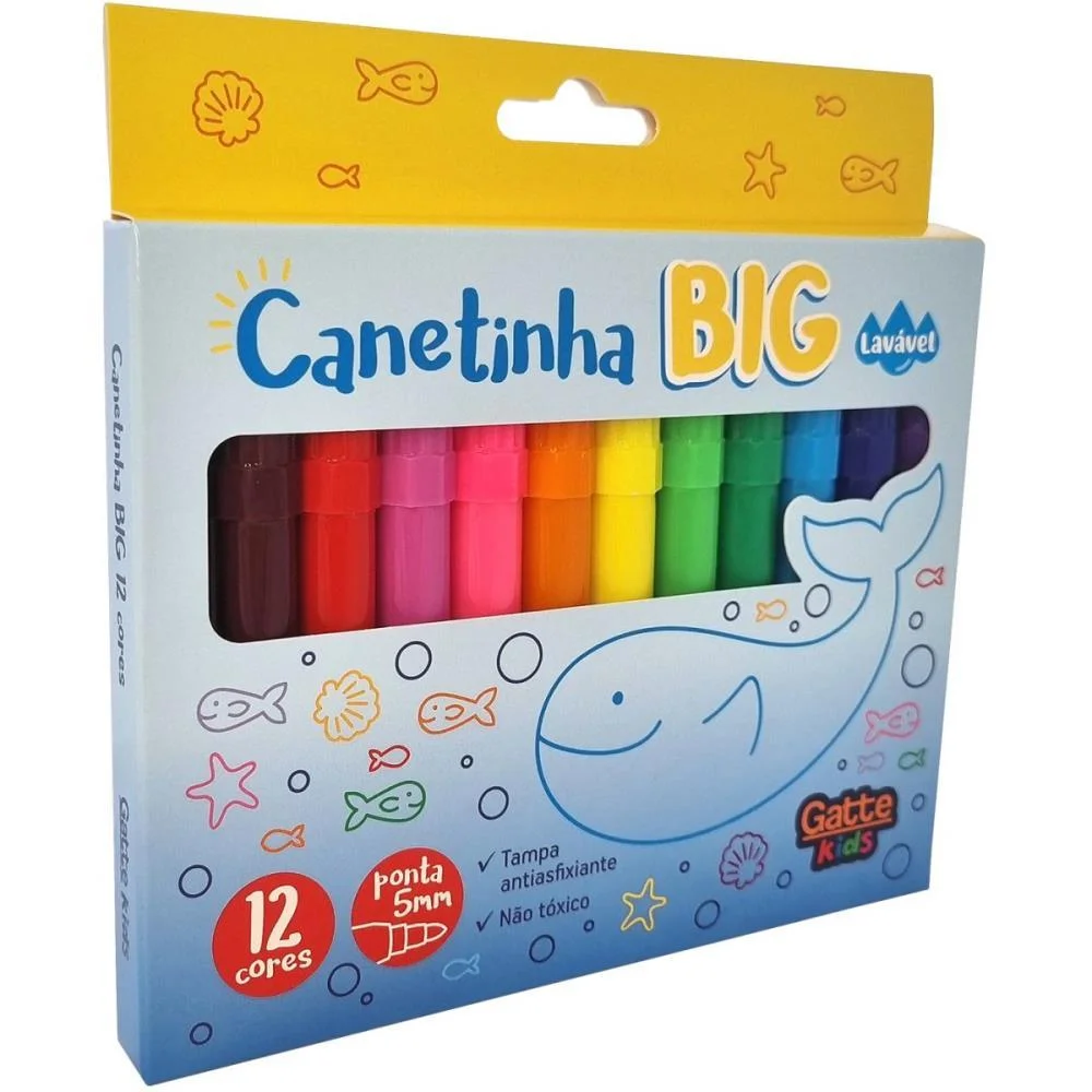 Caneta Hidrografica Jumbo Big 12 Cores Lavavel Make+ (Pct.c/06)