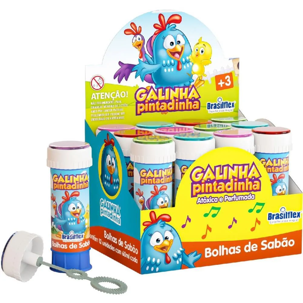 Bolha De Sabao Galinha Pintadinha 60Ml C/Jogo Brasilflex (Cx.c/12)