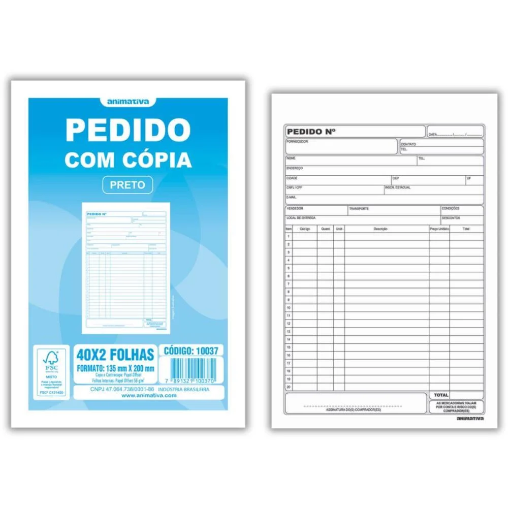 Impresso Talao De Pedido 1/18 2 Vias 40 Folhas Animativa (Pct.c/20)