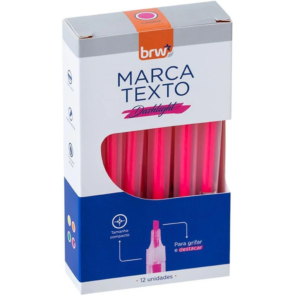 Caneta Marca Texto Dashligth Rosa Fluorescente Brw (Cx.c/12)