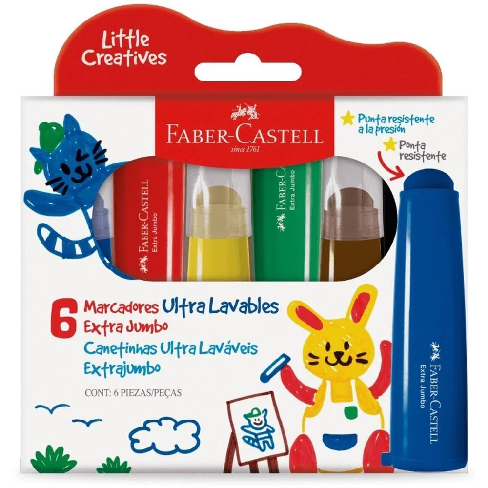 Caneta Hidrografica Jumbo 6 Cores Lavaveis L.creatives Faber-Castell (Estojo)