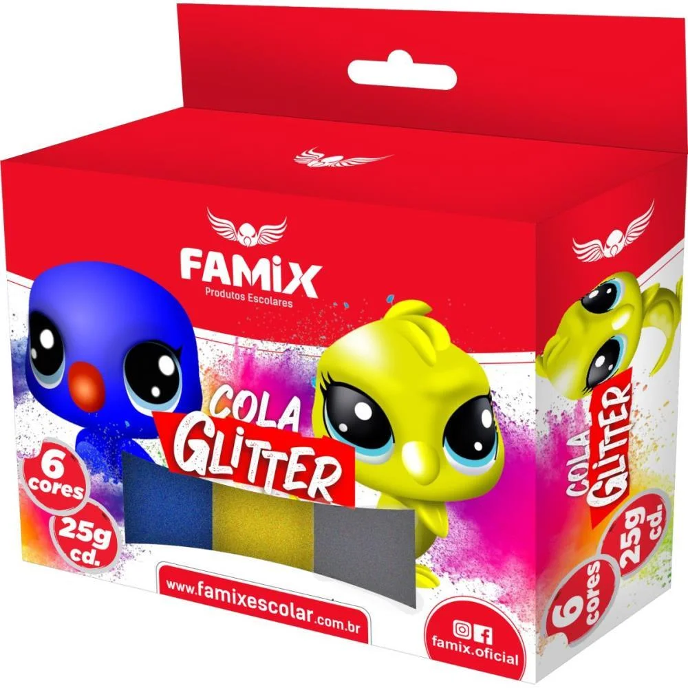 Cola Com Glitter Tubo 25G. 6 Cores (S) Famix (Estojo)