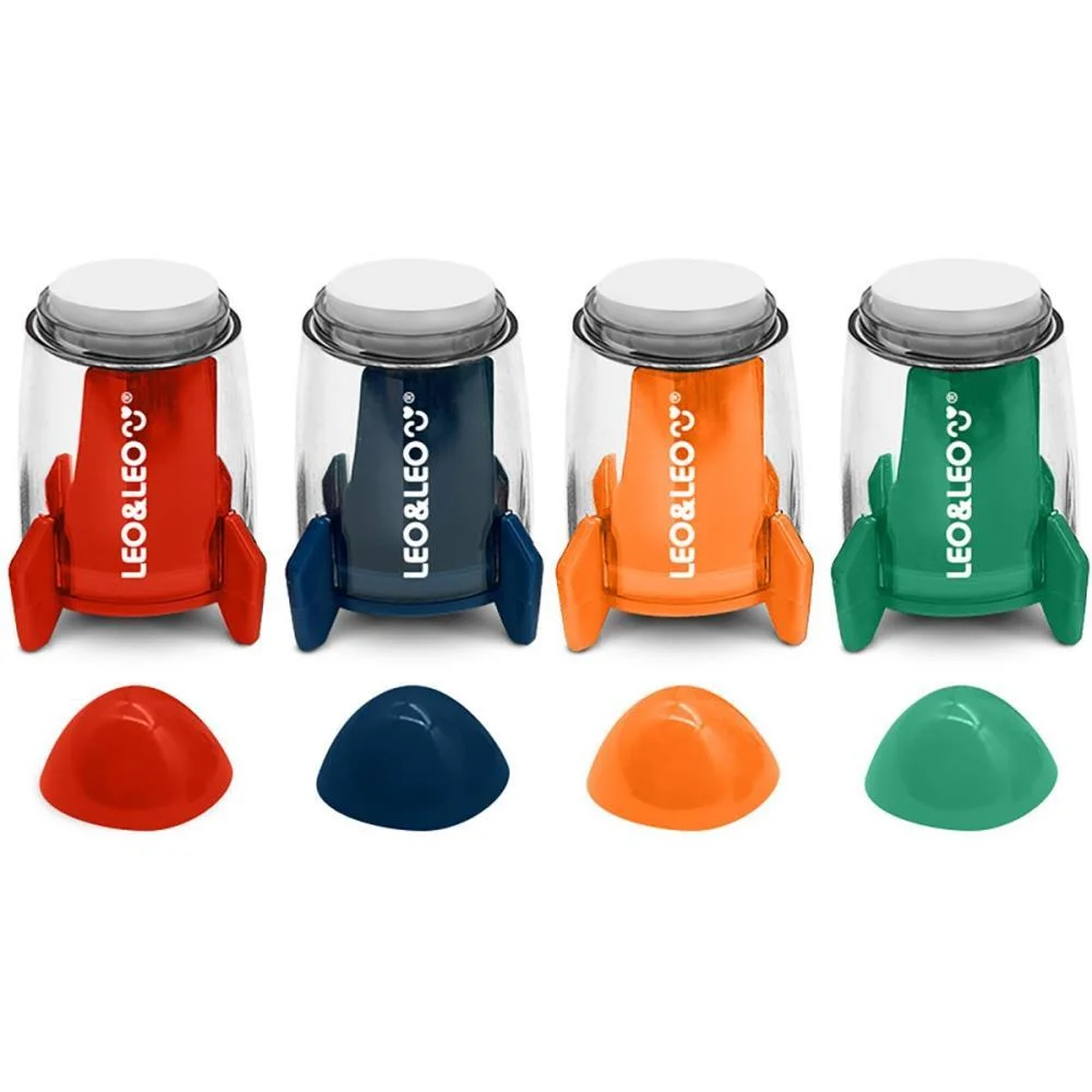 Apontador Com Deposito Dino Space Foguete 4 Cores Leonora (Pote-12)