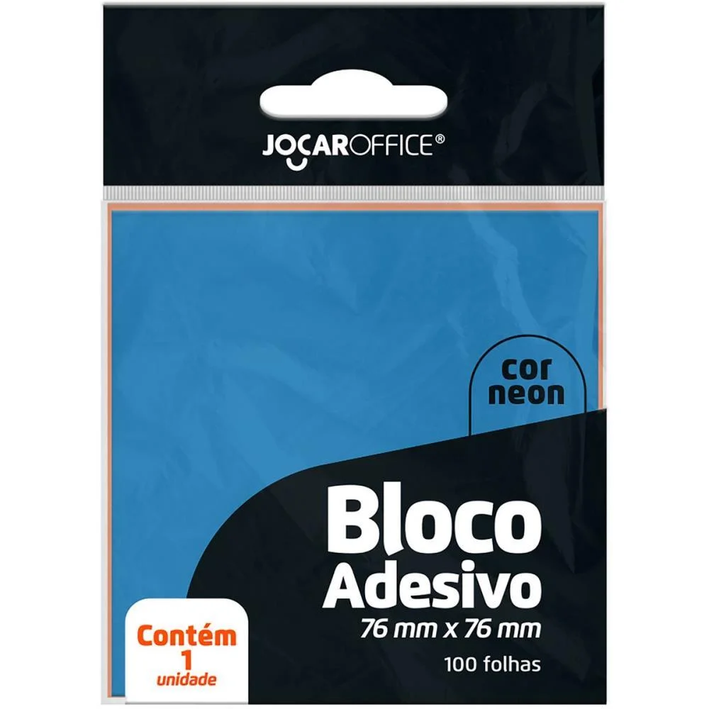 Bloco De Recado Autoadesivo Jocar Azul Neon 76X76 100Fls. Leonora (Cx.c/12)