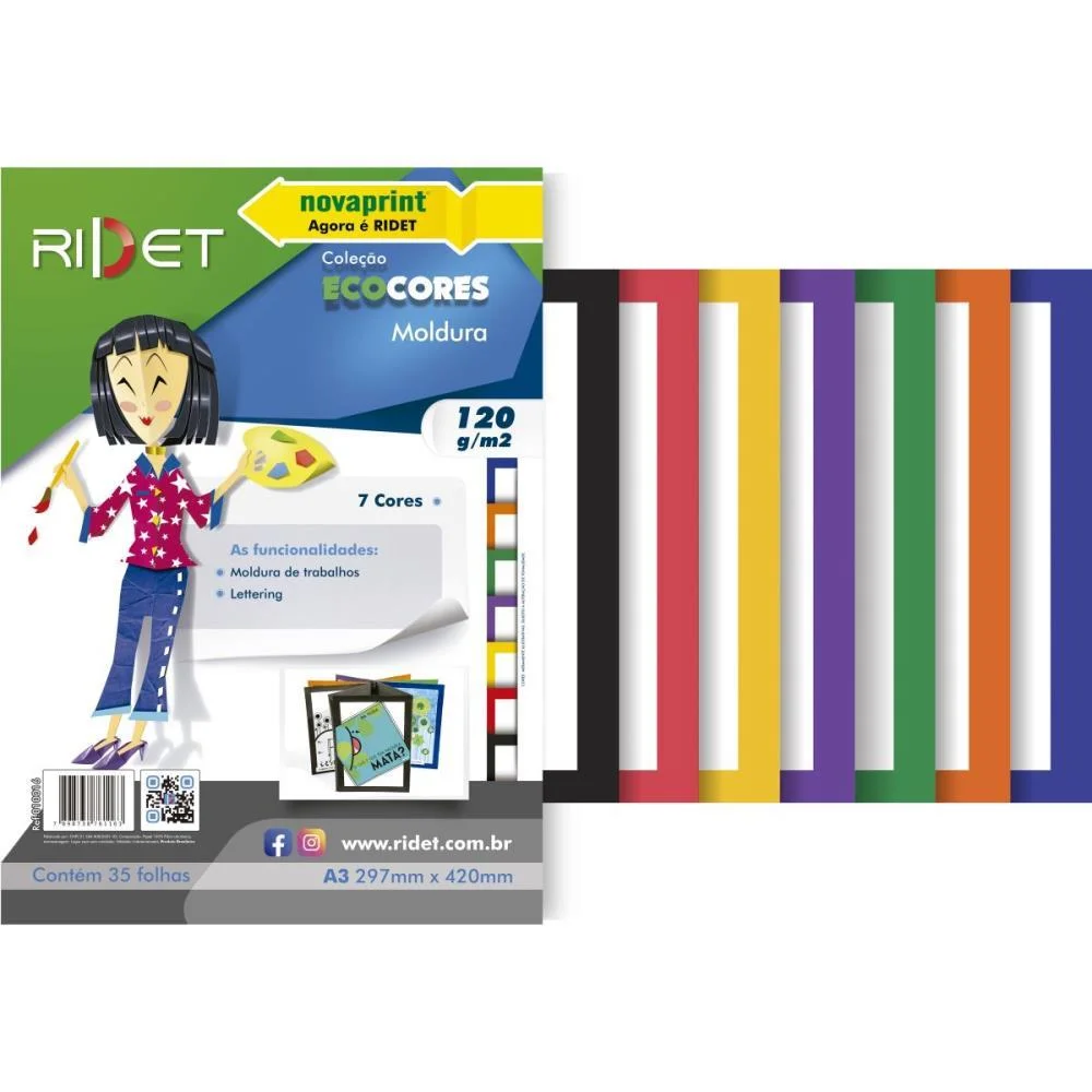 Bloco Para Educacao Artistica Moldura A3 7Cor.120G 35F.29X42 Ridet (Pacote)