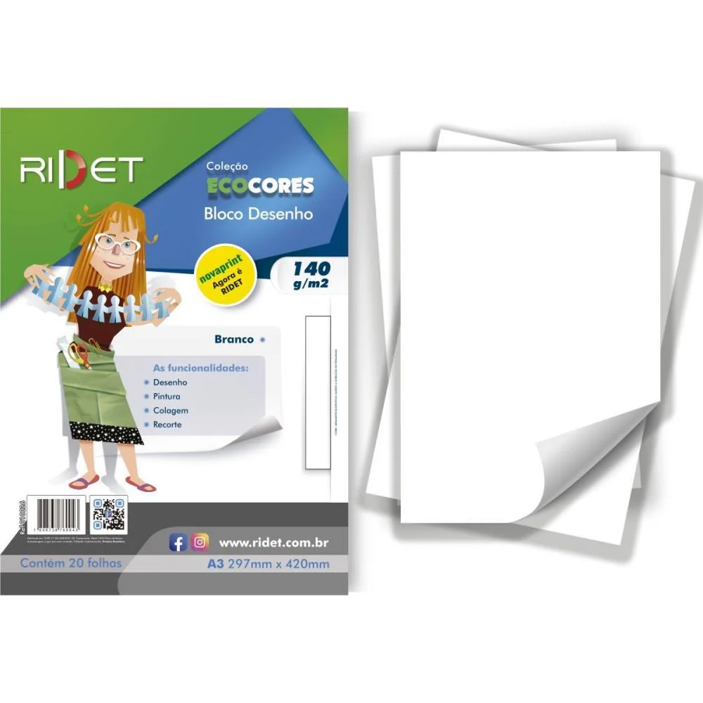 Bloco Para Educacao Artistica Desenho Bco A3 140G.20F.29X42C Ridet (Pacote)