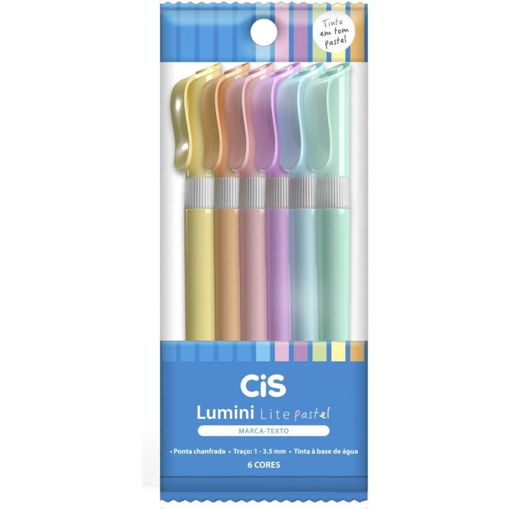 Caneta Marca Texto Cis Lumini Lite 6 Cores Pastel Sertic (Estojo)