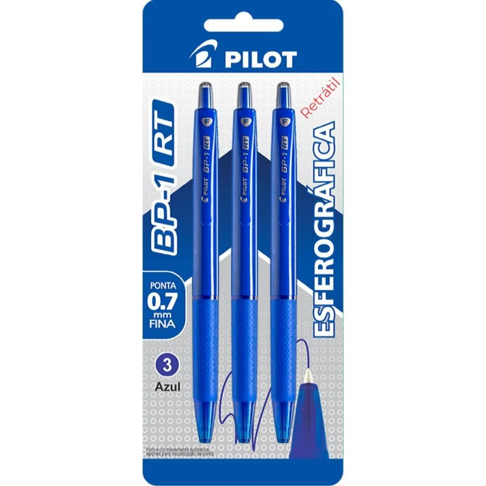 Caneta Esferografica Retratil Bp-1 0.7 Azul Pilot (Bl.c/03)
