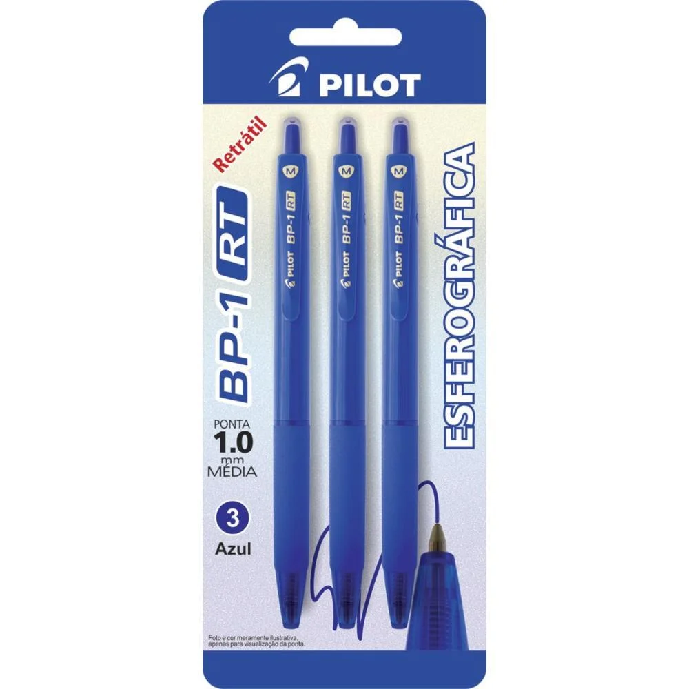 Caneta Esferografica Retratil Bp-1 1.0 Azul Pilot (Bl.c/03)