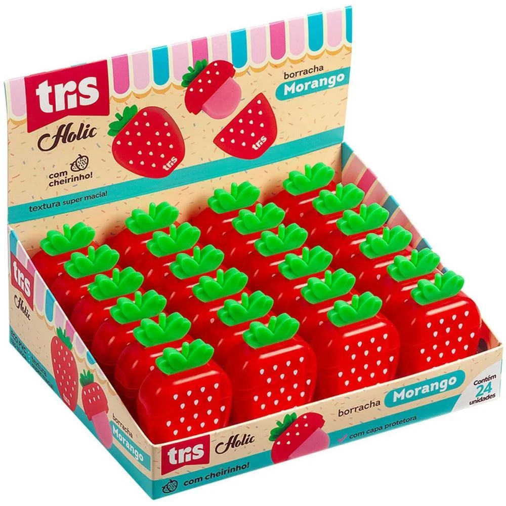 Borracha Decorada Tris Morango C/Tampa E Aroma Summit C/ 24 Unidades