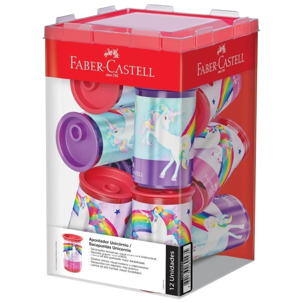 Apontador Com Deposito Unicornio 2 Modelos Faber-Castell C/ 12 Unidades
