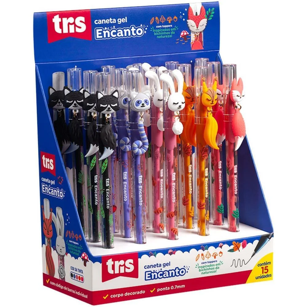 Caneta Gel Tris Encanto C/Chaveiro 5Cores Summit C/ 15 Unidades