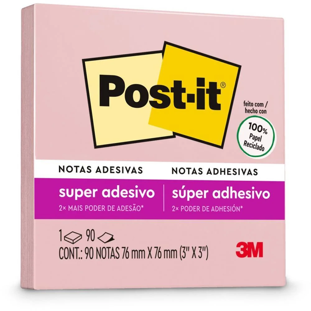 Bloco De Recado Post-It 76Mmx76Mm Sal Rosa 90 Fls. 3M