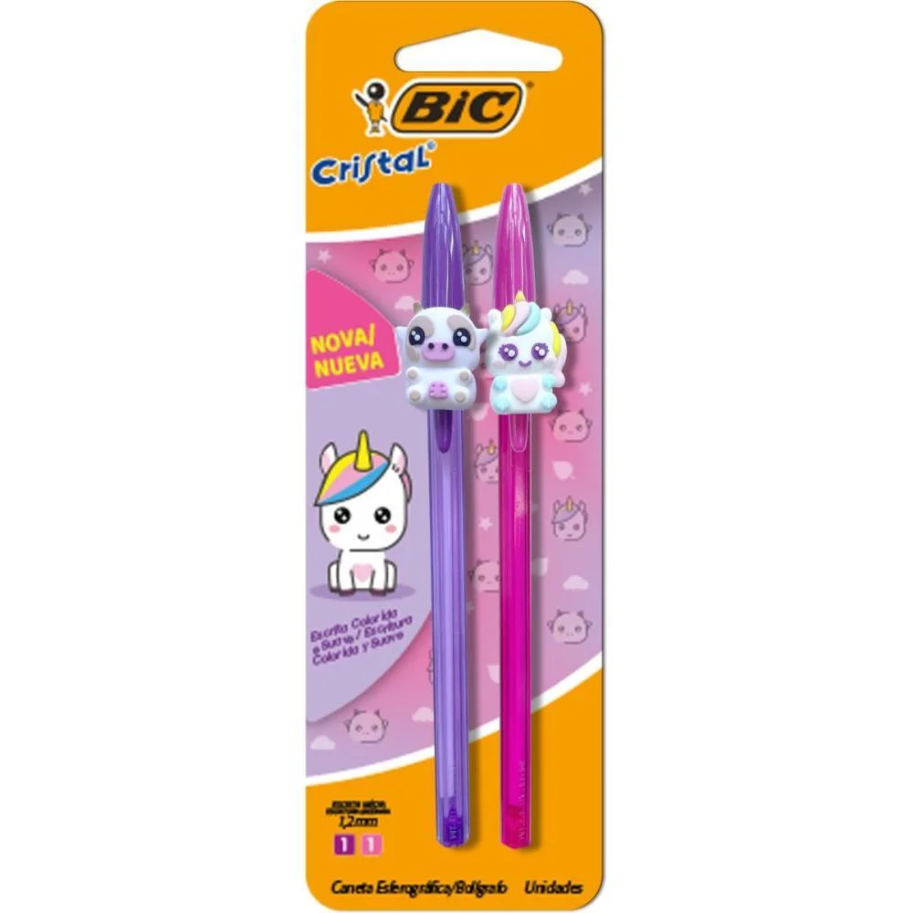Caneta Esferografica Cristal Fashion Bichinho Rs/Rx Bic (Bl.c/02)