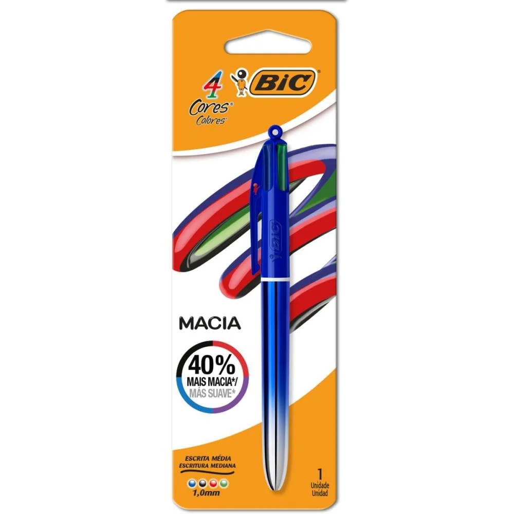 Caneta Esferografica 4 Cores Semi Gel Azul Bic (Blister)
