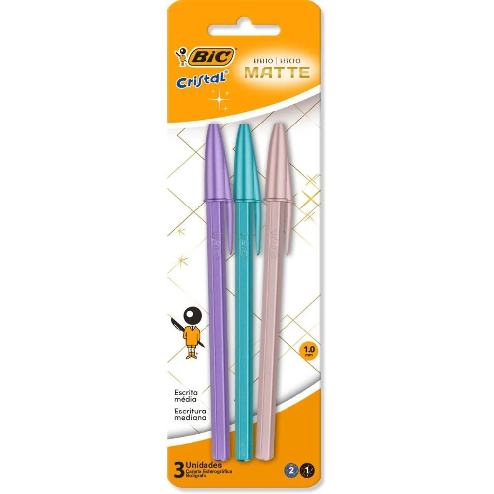 Caneta Esferografica Cristal Mate Az/Rx/Rs Bic (Bl.c/03)