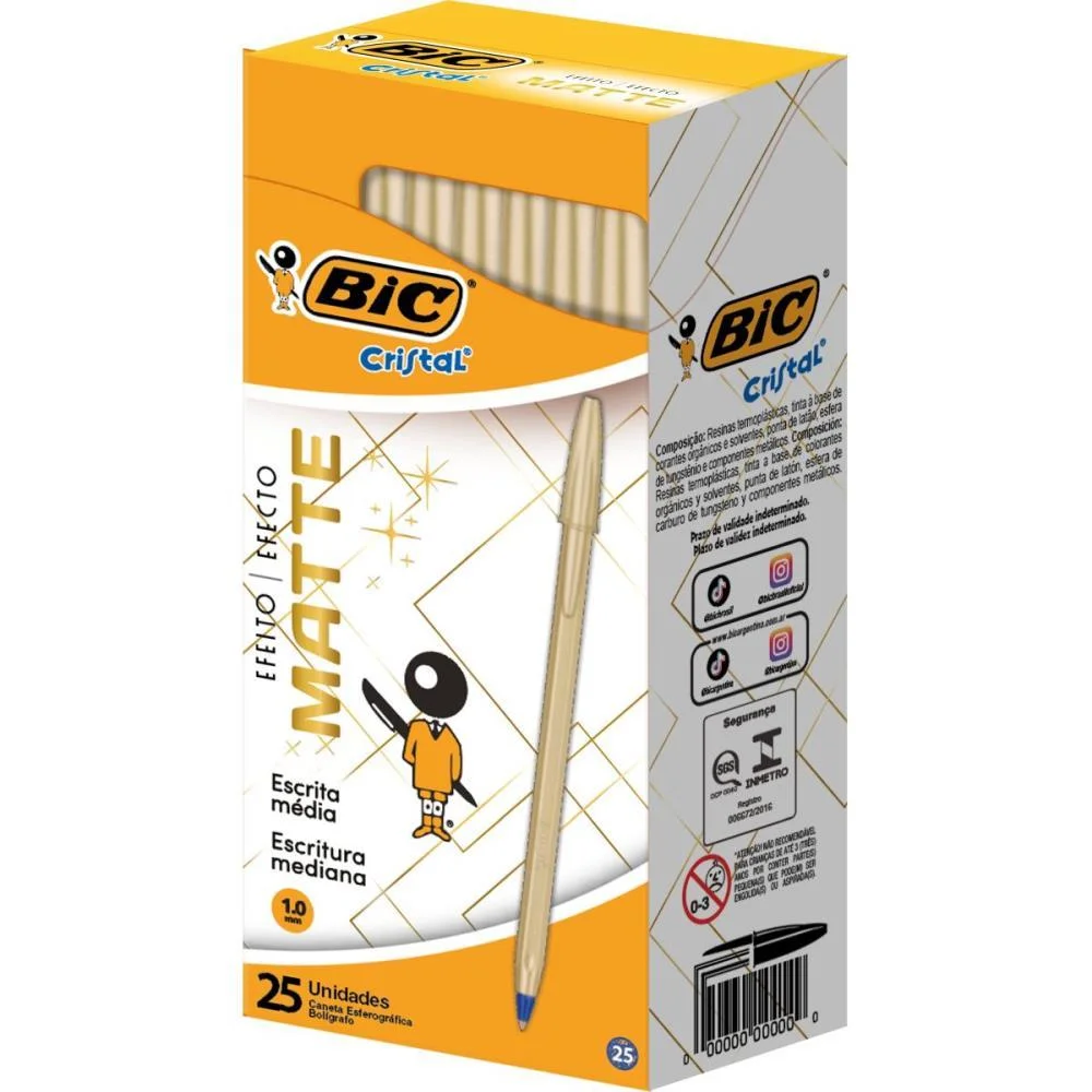 Caneta Esferografica Cristal Mate Ouro Bic (Cx.c/25)
