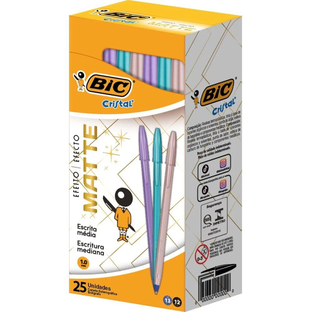 Caneta Esferografica Cristal Mate Sortidas Bic (Cx.c/25)