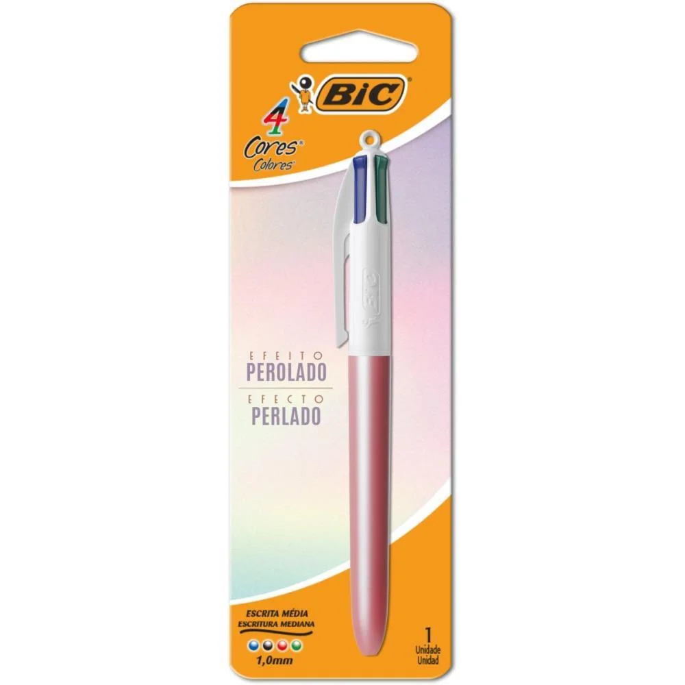 Caneta Esferografica 4 Cores Perolado Rosa Bic (Blister)