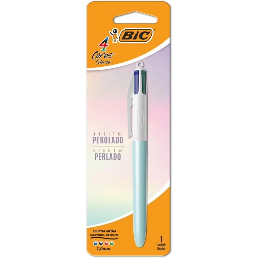Caneta Esferografica 4 Cores Perolado Azul Bic (Blister)