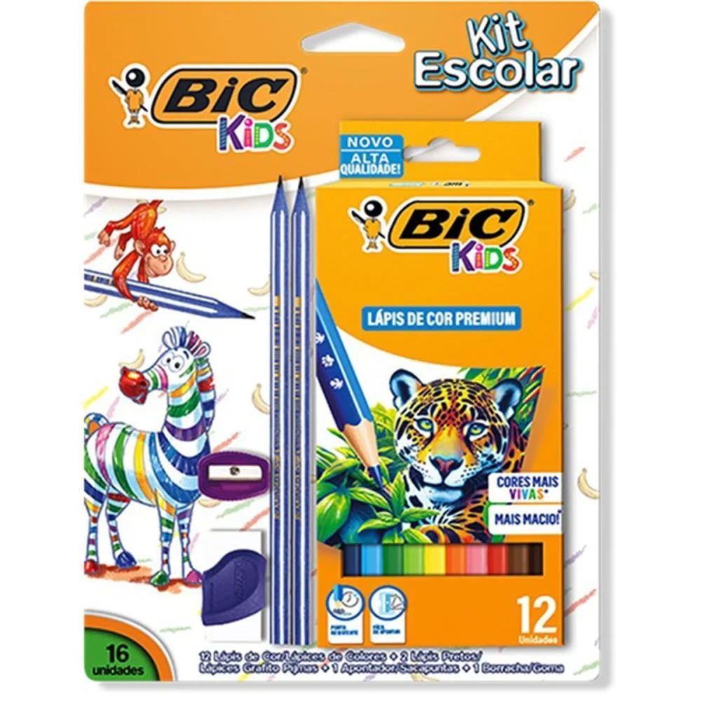 Kit Escolar Bic Kids 12 Cor.+Borr+Apont+La Bic (Blister)
