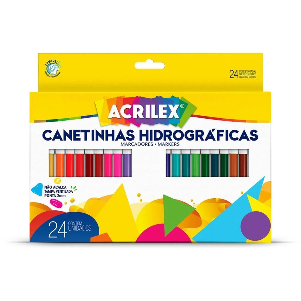 Caneta Hidrografica Ponta 2Mm 24 Cores Tampa Venti Acrilex (Pct.c/12)