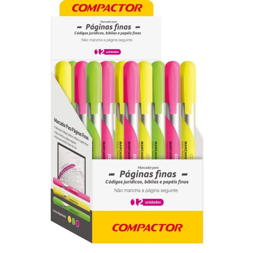Caneta Marca Texto Para Paginas Finas Vd-Rs-Am Compactor C/ 12 Unidades