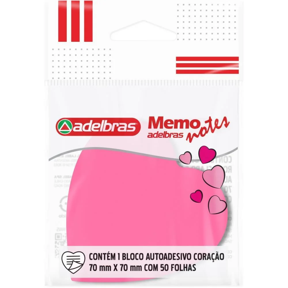 Bloco De Recado Autoadesivo Memonote Coracao Neon Rs 50Fls Adelbras