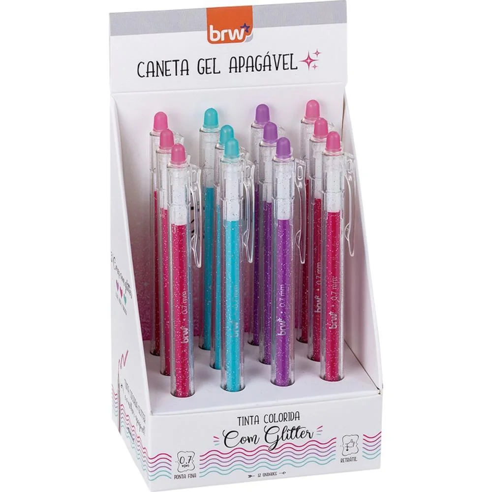 Caneta Gel Divert Gel Glit.apag.0.7Mm 3Co Brw C/ 12 Unidades