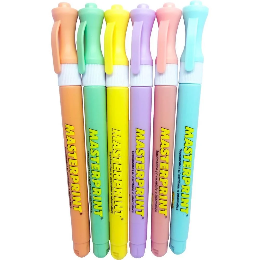 Caneta Marca Texto Mp 611 Pastel Slim 6 Cores Masterprint (Estojo)
