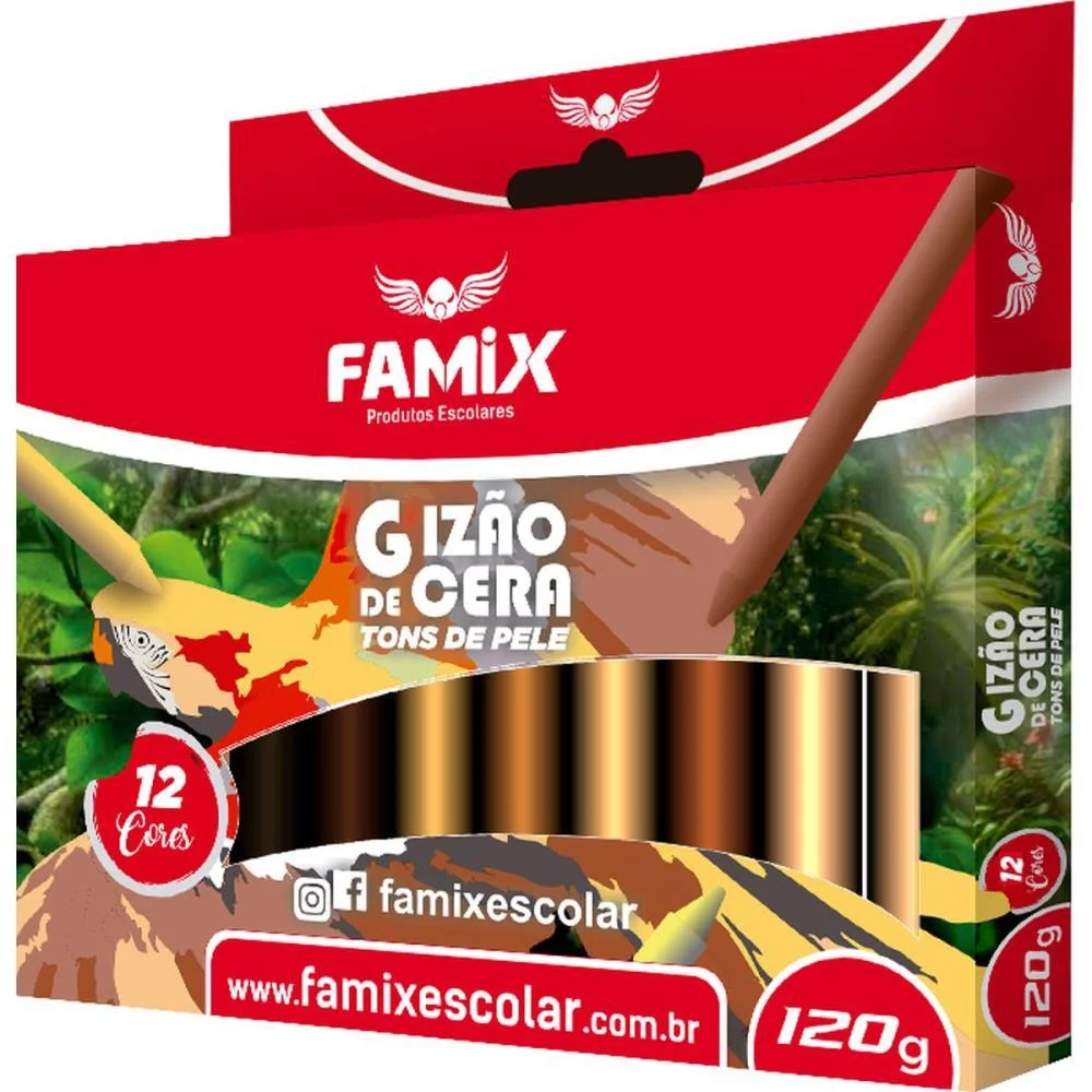 Giz De Cera Jumbo 12 Cores Tons De Pele Red.120G Famix (Pct.c/06)