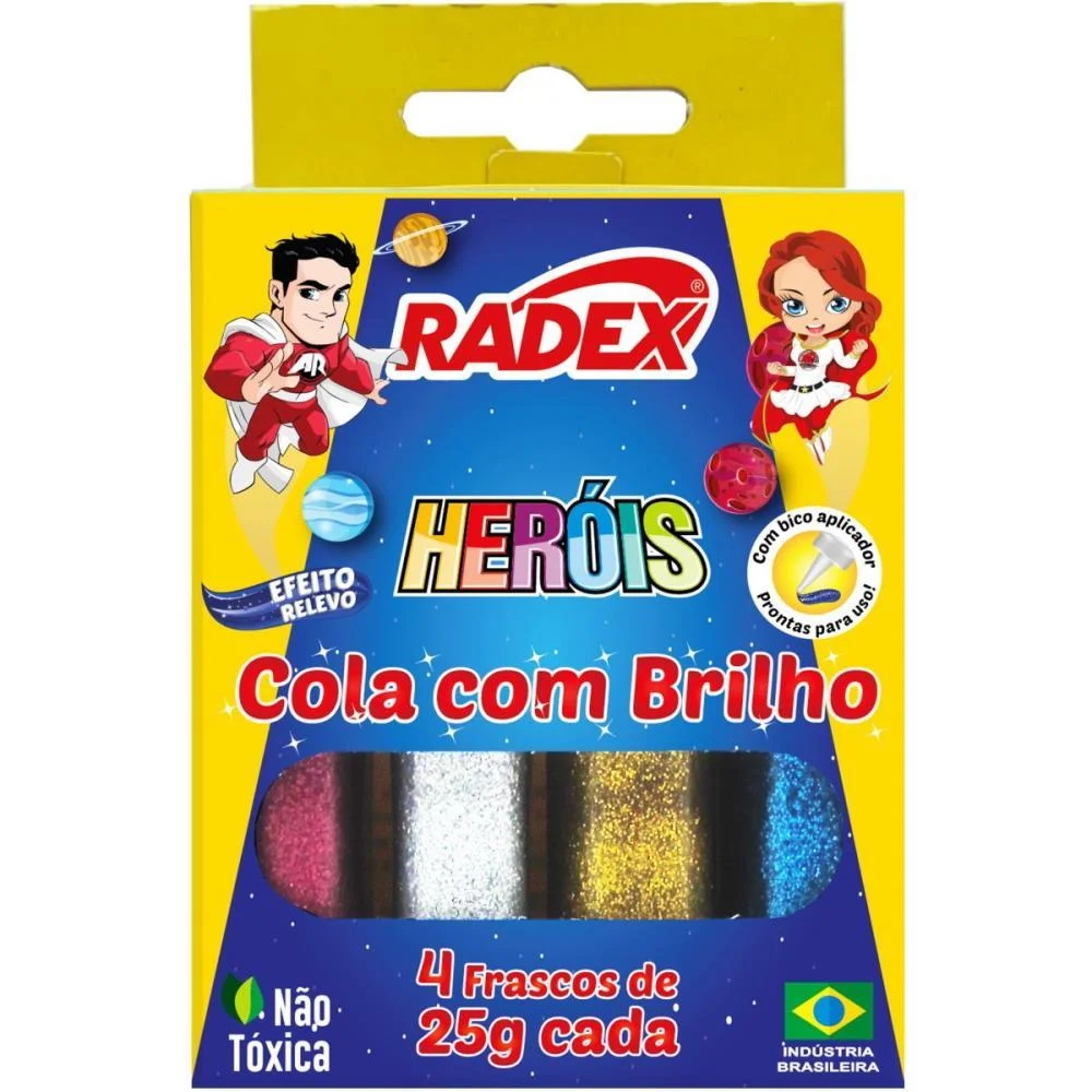 Cola Com Glitter Tubo 25G. 4 Cores Radex (Estojo)