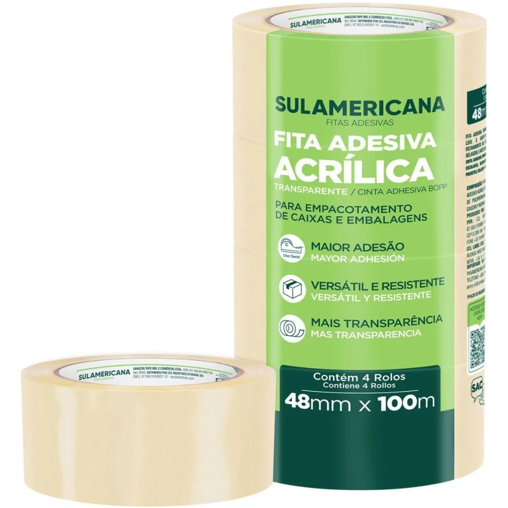 Fita Para Empacotamento Sulamericana 48Mmx100M Transp Sulamericana (Pct.c/04)