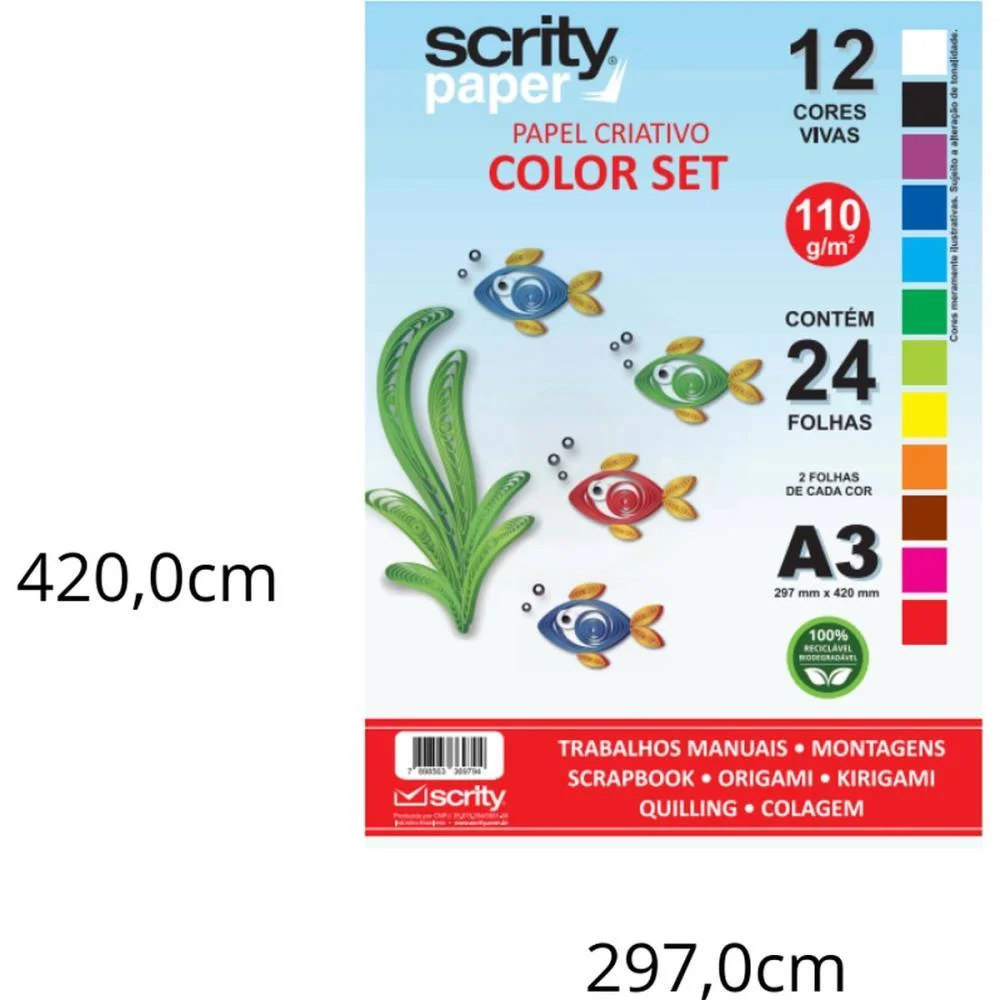 Bloco Para Educacao Artistica Color Set 12Cor. A3 110G. 24Fl Scrity (Pacote)