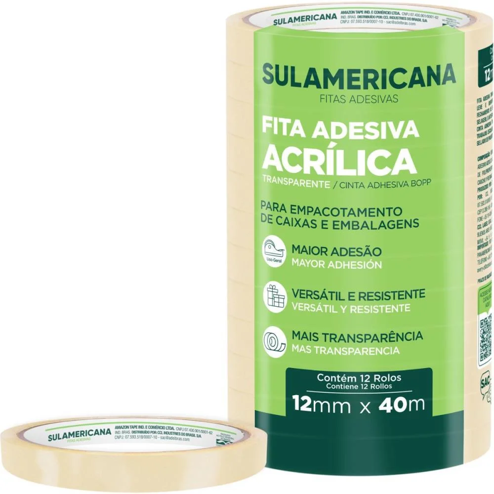 Fita Adesiva Polipropileno 12Mmx40M Transp. Sulamericana (Pct.c/12)