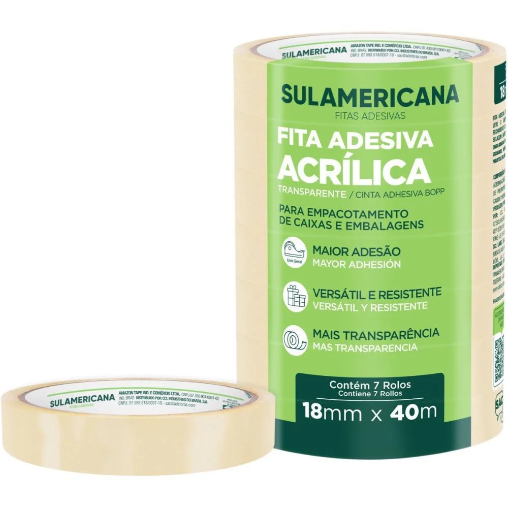 Fita Para Empacotamento Sulamericana  18Mmx40M Transp. Sulamericana (Pct.c/07)