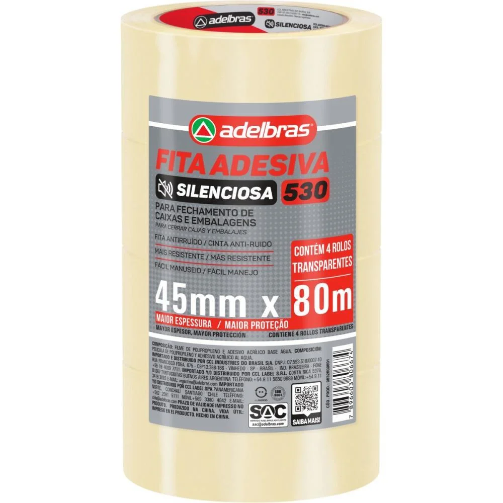 Fita Para Empacotamento Silenciosa Bopp 45Mmx80M Trans Adelbras (Pct.c/04)