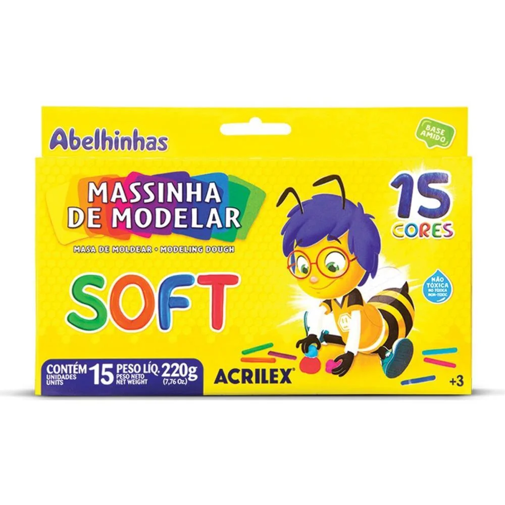 Massa Para Modelar Soft 15 Cores 220G. Acrilex Com 6 Unidades