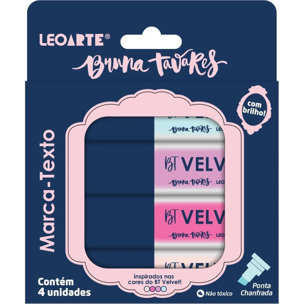 Caneta Marca Texto Bruna Tavares 4 Cores C/Brilho Leonora (Estojo)
