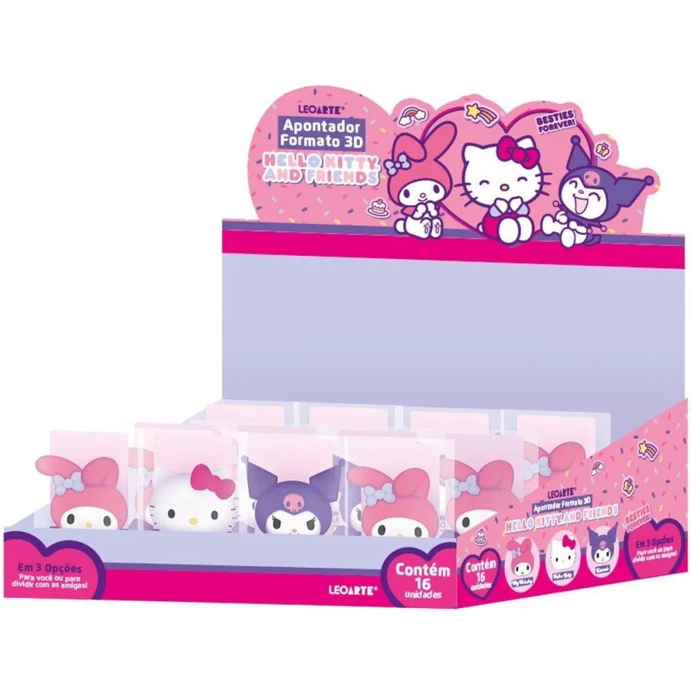 Apontador Sem Deposito Hello Kitty 3D 3 Modelos Leonora (Dp.c/16)