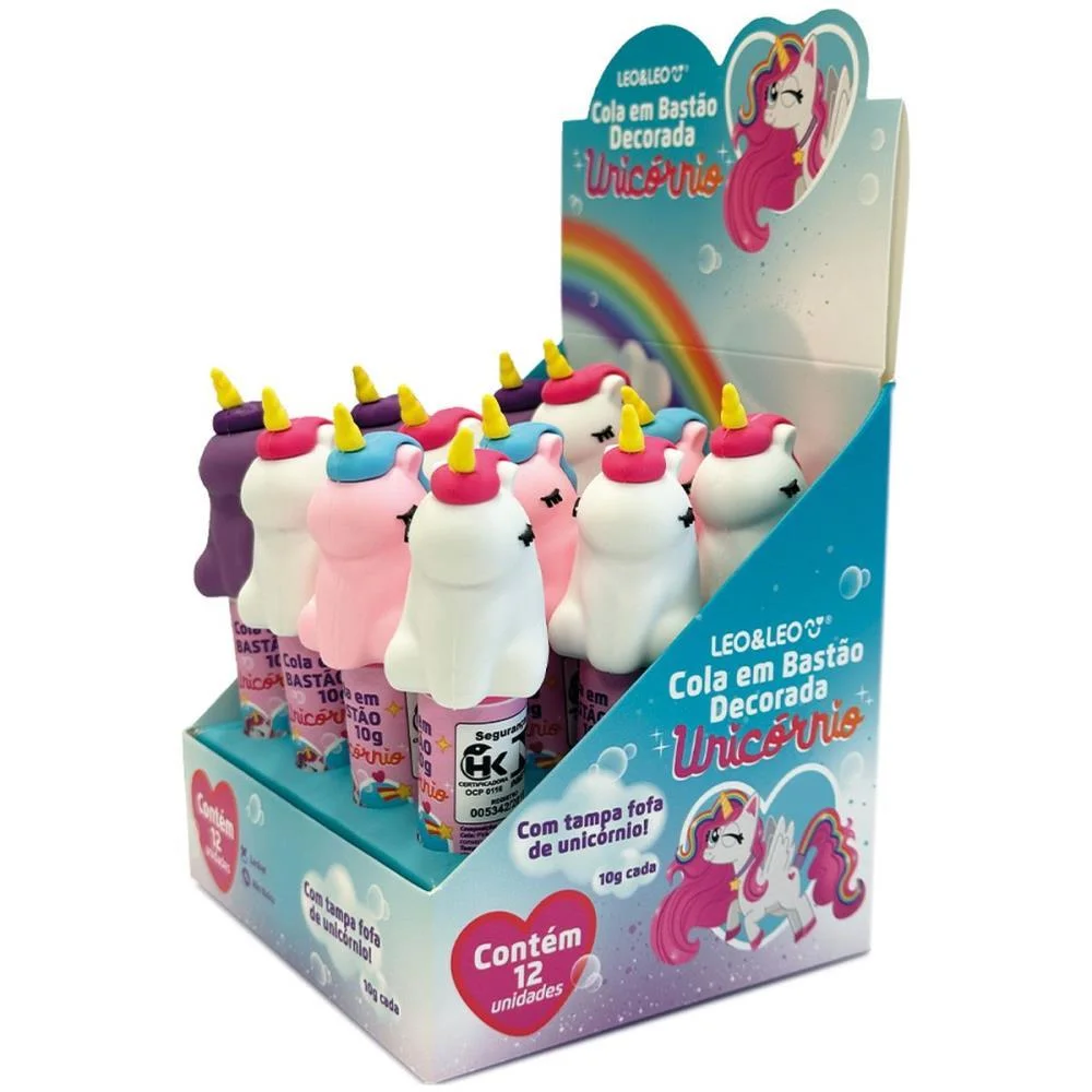 Cola Em Bastao Unicornio 3D 10G. 3 Modelos Leonora C/ 12 Unidades