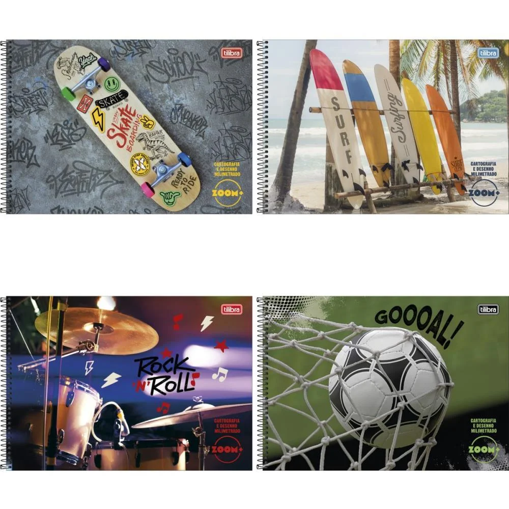 Caderno Desenho Milimetrado Zoom+ 96Fls Masculino Espiral Tilibra (Pct.c/04)