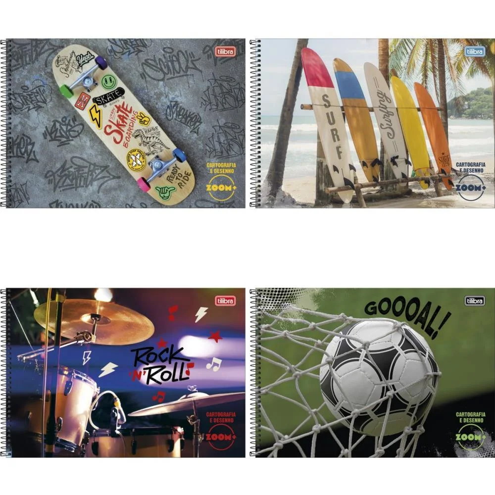 Caderno Desenho Univ Capa Dura Zoom+ 96Fls Masculino Espiral Tilibra (Pct.c/04)